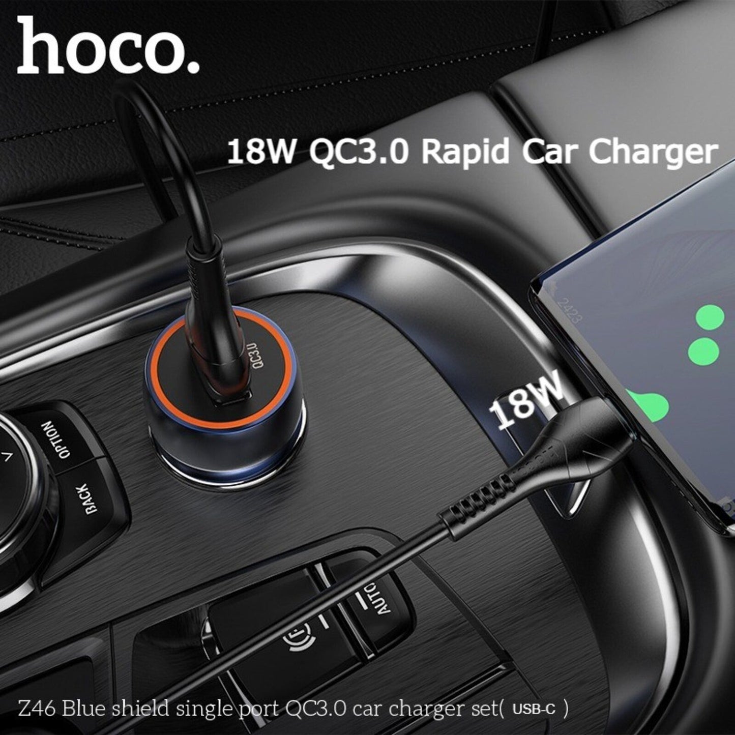 KFZ Ladegerät 18W QC 3.0, mit  1M USB C Ladekabel