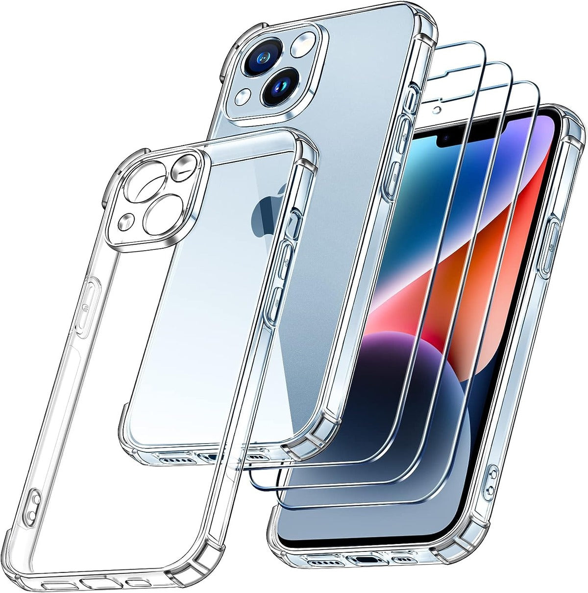3x Schutzglas iPhone 16 15 14 13 12 , Plus, Mini + 1x Hülle